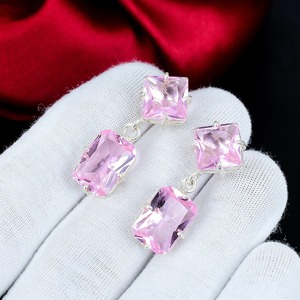 Boucles d'oreilles pendantes en argent sterling 925 avec pierre de kunzite rose pour femme, cadeau de bijoux pierre de naissance - Product Image 6