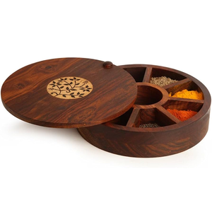 Boîte à épices en bois antique avec couvercle martelé à motif floral, 4 compartiments, étanche, lavage à la main uniquement - Product Image 3