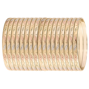 Pulseras de Oro de Tres Tonos ORO-Z con Diseño Geométrico Ondulado y Acabado de Corte Diamante, Joyería de Moda para Mujer - Product Image 1