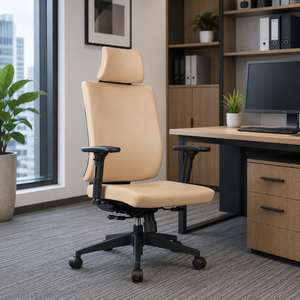 Chaise de bureau pivotante en cuir Vertic Pad KINSHA, dossier haut, réglable, style moderne, Malaisie - Product Image 1