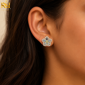 Boucles d'oreilles florales en diamant de culture |   Bijoux fins de luxe en or 9K 14K 18K, taille rose en forme de poire, couleur DEF, unisexe, vente en gros - Product Image 4