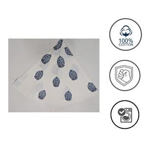 Premium Handcrafted Cotton 70" <b>Tablecloth</b> Elegant Customizable Hand Block Printed Sustainable White Blue Floral Design Home - Product Image 3