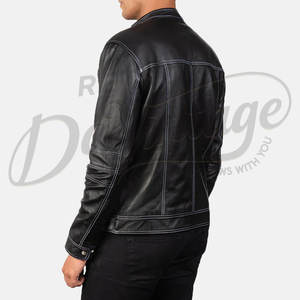 Veste en cuir noir pour homme, style motard, avec ceinture, manteau d'hiver en peau de mouton véritable, doublure en polaire chaude, double boucle, vêtement d'extérieur - Product Image 2