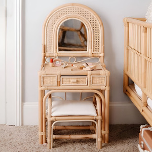 Kids rattan make-up <b>table</b> with mirror cheap price child room furniture handmade make up <b>tables</b> - Product Image 1
