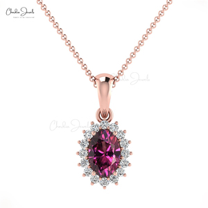 Authentic Rhodolite Garnet and White Diamond Halo Pendant for Women 14k Fine Gold Hallmark Jewelry From Top Asian Manufacturer - Product Image 2