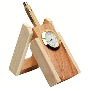 Support à stylos en bois avec horloge, porte-crayons de bureau et horloge quotidienne intégrée - Product Image 4