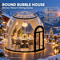 Dôme de restaurant rond en forme de bulle pour station de ski, coque en PC résistante aux intempéries avec rideau d'intimité et LED à intensité variable