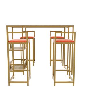 Set di sedie da tavolo da Bar a cinque pezzi con struttura dorata in spugna multistrato con schienale imbottito-funzione di archiviazione (oro marrone arancio) - Product Image 4