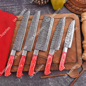 Ensemble de 5 couteaux de chef pour barbecue en acier Damas, qualité industrielle professionnelle, faits à la main, manches ambidextres, étui en cuir pour - Product Image 2