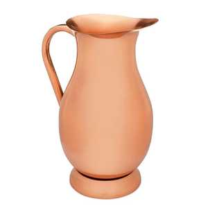 Round Belly Hammered Copper Water Pitcher Ornate Brass Handle Ayurvedic Drinkware Hotel Restaurant Catering Table <b>Jug</b> - Product Image 2