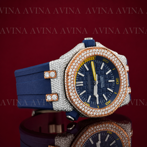 Reloj de Lujo con Incrustaciones de Moissanita para Hombre, Estilo Hip Hop |   Reloj automático con correa de caucho azul |   Reloj Deportivo con Diamantes Incrustados - Product Image 4