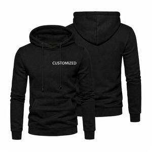 Sudadera con capucha negra personalizada para hombre de calidad premium, transpirable, con logo personalizado, estilo canguro, tejida y a la moda. - Product Image 1
