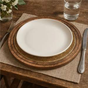 Plato de Madera de Acacia Natural, Plato Redondo de Madera para la Cena, Plato Base para Decoración de Bodas, Vajilla, Bandeja para Servir - Product Image 2