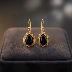 Pendientes de Latón con Ónix Negro al por Mayor, Joyería Colgante Hecha a Mano con Piedra Preciosa Negra Natural - Product Image 4