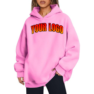 Sweat à capuche en molleton pour femme, personnalisé, de haute qualité, coupe oversize, style streetwear, avec logo brodé, en coton épais, décontracté - Product Image 4