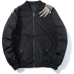 Chaqueta Acolchada Estilo Chino para Hombre, Negra y Rosa, Impermeable, de Poliéster/Rayón, Diseño Sólido, Cuello Marinero, Cierre de Cremallera, para Otoño - Product Image 3