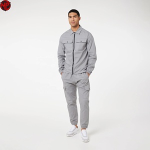Men Utility <b>Tracksuit</b> Set Zip Up Jacket Cargo Pants Woven Polyester Cotton Casual Workwear Outfit <b>Waterproof</b> <b>Tracksuit</b> Set - Product Image 1