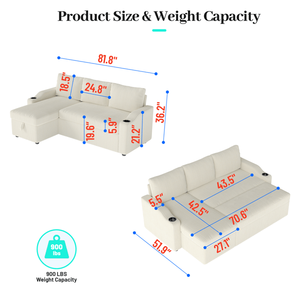 Modern Convertible Corduroy L-Shaped Sectional <b>Sofa</b> <b>Bed</b> with <b>Storage</b> Cup Holder Armrest for Living Room - Product Image 4