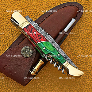 Abridor de Botellas, Navaja Plegable de Acero de Damasco Hecha a Mano con Sacacorchos, Navaja EDC de Bolsillo Afilada como una Cuchilla, con Funda de Cuero, OEM, MOQs Bajos - Product Image 4