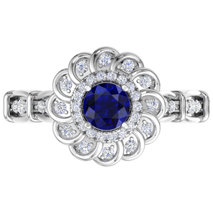 925 Sterling <b>Silver</b> Rhodium Plated Blue Sapphire CZ Floral Halo <b>Ring</b> Luxury Vintage <b>Statement</b> <b>Ring</b> for Women Cubic Zirconia Fine - Product Image 5