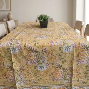 Nappe de table dorée clair Tissu de salle à manger fin Impression de blocs à la main Belle nappe en lin Impression de blocs à la main - Product Image 6