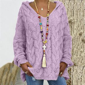 Jocoo Jolee, jerséis de punto torcidos de otoño para mujer, Sudadera con capucha sólida informal en estilo europeo, ropa de calle violeta M - Product Image 1