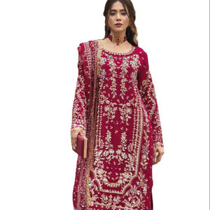 Fournisseur en gros : Nouveau design de tissu en soie jacquard épais, taille M-XXL, Salwar Kameez trois pièces pour mariée et femme, idéal pour les fêtes - Product Image 1