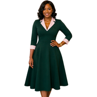 Robe midi élégante verte décontractée à manches longues, tissée naturellement, pour femme, idéale pour les réunions professionnelles, le bureau, les événements et les fêtes.
