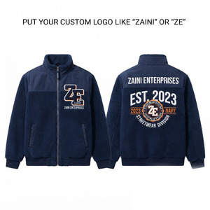 240g Premium Sherpa Polar Foven Panel Navy Puller Fleece <b>Jacket</b> Embossed Logo Waterproof Breathable <b>Men's</b> Running - Product Image 1
