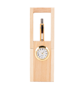 Support à stylos en bois avec horloge, porte-crayons de bureau et horloge quotidienne intégrée - Product Image 5