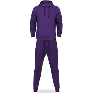 Ensemble de survêtement unisexe violet à capuche 100 % coton 2-en-1 coupe-vent léger décontracté à manches longues avec pantalon à cordon et sweat-shirt - Product Image 2