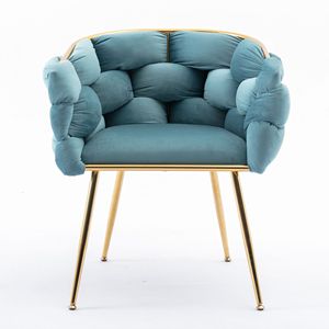 Fauteuil individuel moderne de luxe en velours bleu, simple et confortable, pour chambre et salon, pour les personnes qui recherchent la détente, ou comme tabouret de coiffeuse et table de manucure - Product Image 6