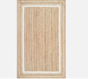 Tapis rectangulaire beige et blanc naturel, en jute naturelle pure, fait main, style rustique, pour salon, chambre, hôtel, bureau, usage commercial. - Product Image 3