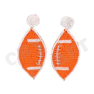 Baseball Football Boucles d'oreilles perlées pour femmes Patriotique Memorial Day Orange Blanc Bleu Couleur Tissu Matériel - Product Image 1