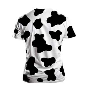 Men's Black White Cow Print Short Sleeve O-Neck Casual T-Shirt Regular Fit <b>Knitted</b> Cotton 100% Print <b>Pattern</b> <b>Animal</b> Style - Product Image 2