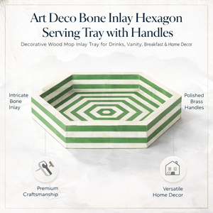 Art Deco Bone Inlay Hexagon Serving <b>Tray</b> with Handles|Decorative Wood Mop Inlay <b>Tray</b> for Drinks, Vanity, <b>Breakfast</b> & Home Decor - Product Image 5