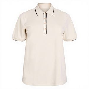 เสื้อเชิ้ตผู้หญิงไซส์พลัส คอเสื้อตัดต่อสีขาว แขนสั้น ทรงหลวม ผ้าปิเก้ ระบายอากาศได้ดี ไม่ยับง่าย สวมใส่สบาย - Product Image 1