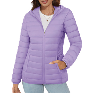Women's Purple <b>Quilted</b> Hooded Jacket Full Sleeve Zipper Closure Polyester <b>Wadding</b> Autumn And Winter Wear Women's Puffer Jacket - Product Image 6