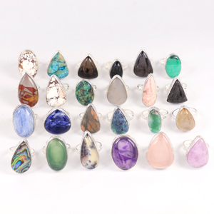 Anillos de latón chapado en plata de ley 925 hechos a mano para mujer, con gemas mixtas de cristal de mayo y cabujones surtidos en forma de lágrima y ovalados. - Product Image 6