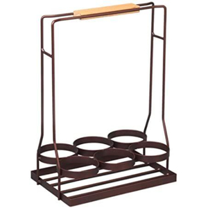 Moderno Estante para Vinos de Hierro Forjado para 6 Botellas con Correas de Cuero Sintético, Soporte de Vino de Metal Negro Independiente para Encimera en Oferta - Product Image 5