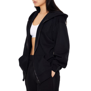 Sweat-shirt d'hiver personnalisé pour femme, coupe haute-basse, oversize, décontracté, avec cordon de serrage et fermeture éclair, effet délavé, style crop top, pour le fitness - Product Image 2