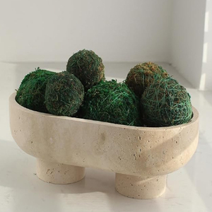 Bol décoratif en travertin naturel, 10 petits plateaux ovales sur piédestal, fait main, beige - Product Image 4