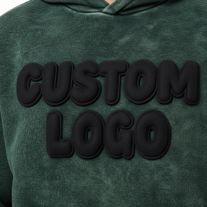 Chándal de hombre personalizado con capucha, verde oscuro, lavado ácido, transpirable, ecológico, informal, de invierno, de forro polar grueso, acolchado y con bordado. - Product Image 5