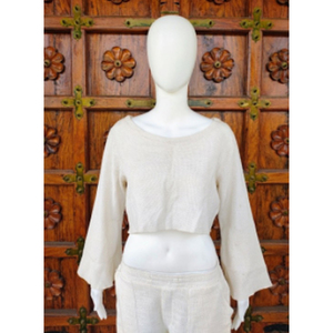 Top Corto Bohemio de Algodón Teñido para Mujer con Mangas Acampanadas, Tejido Liso, Casual, Transpirable, para Primavera, Verano y Todas las Estaciones, Diseño Personalizado ODM - Product Image 1