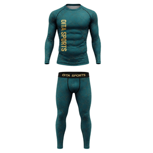 Ensemble de vêtements de sport pour homme, manches longues et leggings, vert turquoise, performance active, entraînement, compression, fitness, gym, sportswear, athlétique - Product Image 1