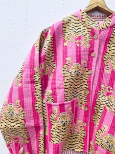 Wholesale Manufacture Indian Handmade Quilted Cotton Bomber Jacket <b>Vintage</b> Kantha Reversible Hooded Animal Print Eco-Friendly - Product Image 3