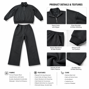 Ensemble sweat-shirt à quart de zip noir pour homme, coupe décontractée, pantalon en molleton, streetwear, vêtements de sport décontractés, vente en gros, approvisionnement en vrac USA - Product Image 5