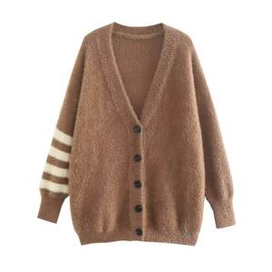 เสื้อคาร์ดิแกนผู้ชาย คอวี ระบายอากาศได้ดี ลายทางสไตล์วาร์ซิตี้ ติดกระดุม แบบคลาสสิก  เสื้อถักสไตล์เฮอริเทจ - Product Image 1