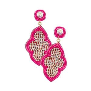 Pendientes de Flores con Cuentas Rosas y Incrustaciones de Diamantes de Imitación, Chapados en Oro, Estilo Bohemia, Joyería de Fiesta para Mujer - Product Image 1