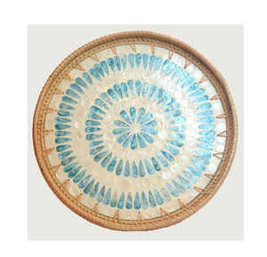 Plateau de rangement rond en rotin et nacre, 16 pouces, pour artisanat, panier de rangement, vente en gros - Product Image 1